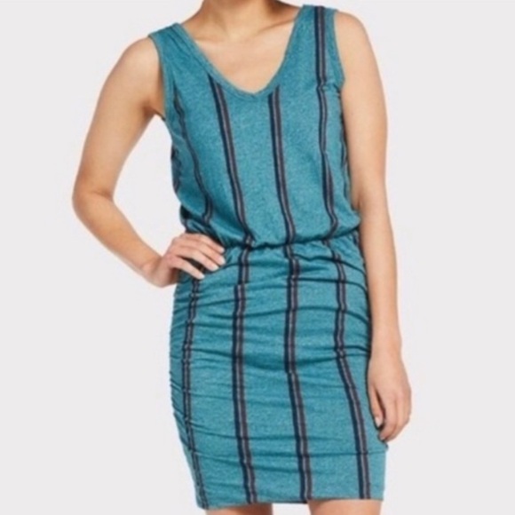 Sundry Teal Maroon Sleeveless Tank Ruched Striped Casual Sundress Size 0 - Picture 1 of 10